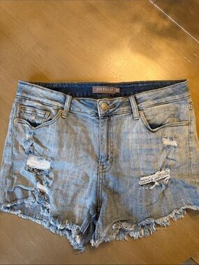 Just USA Light Blue Ripped Denim Cutoff Shorts